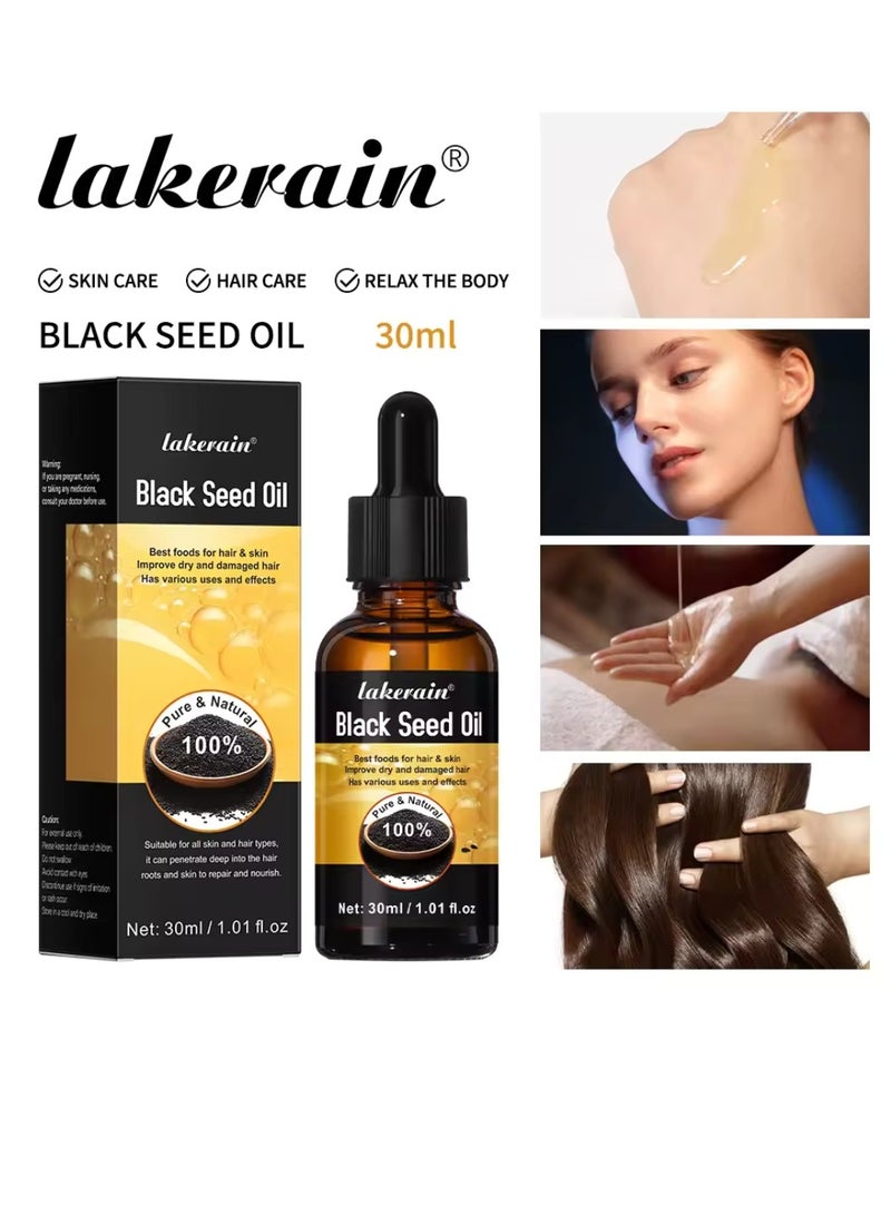 lakerain Black Seed Oil for Hair Growth 100% Pure and Natural Organic Black Seed Oil for Hair Growth and Skin Care Moisturize Hair and Skin Repair Dry and Damaged Hair Strengthen Hair Oil 30ml - Image 3