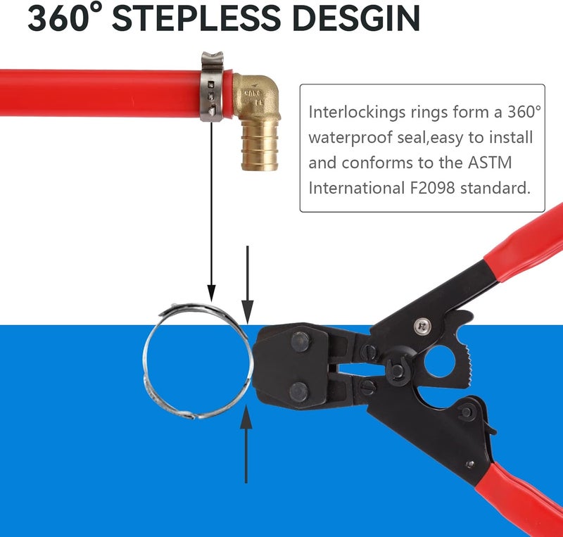 GUOFIS 100 Pack 1/2 Inch Pex Cinch Clamp Rings,Premium 304 Stainless Steel PEX Crimp Ring,Pex Fitting Clamps Pinch Ring for PEX Tubing Pipe Fittings Connection - Image 4