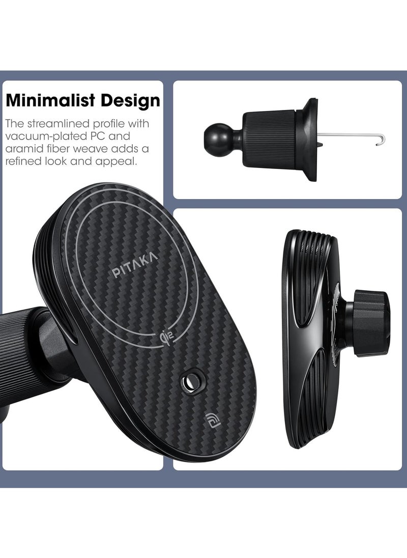 PITAKA pitaka for Qi2 MagSafe Car Mount Charger, 15W Magnetic Car Phone Holder for iPhone 16/15/14/13 Series with NFC Feature, Air Vent [MagEZ Car Mount Pro 2 Qi2]  - Image 2