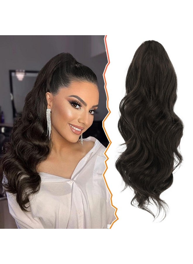 BARSDAR Ponytail Extension - 16 Inch Drawstring Ponytail Extensions Short Wavy Dark Brown Ponytail Hair Extensions Synthetic Clip in Pony Tail Hairpieces for Women Daily - Dark Brown - Image 1
