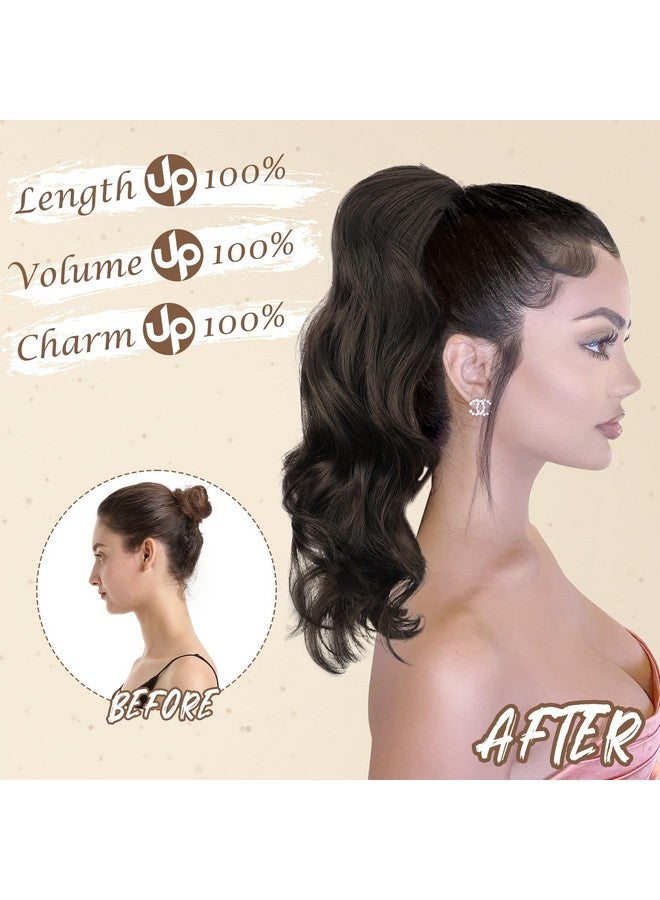 BARSDAR Ponytail Extension - 16 Inch Drawstring Ponytail Extensions Short Wavy Dark Brown Ponytail Hair Extensions Synthetic Clip in Pony Tail Hairpieces for Women Daily - Dark Brown - Image 4