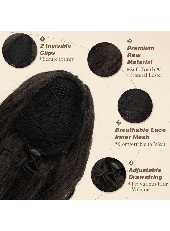 BARSDAR Ponytail Extension - 16 Inch Drawstring Ponytail Extensions Short Wavy Dark Brown Ponytail Hair Extensions Synthetic Clip in Pony Tail Hairpieces for Women Daily - Dark Brown - Image 3
