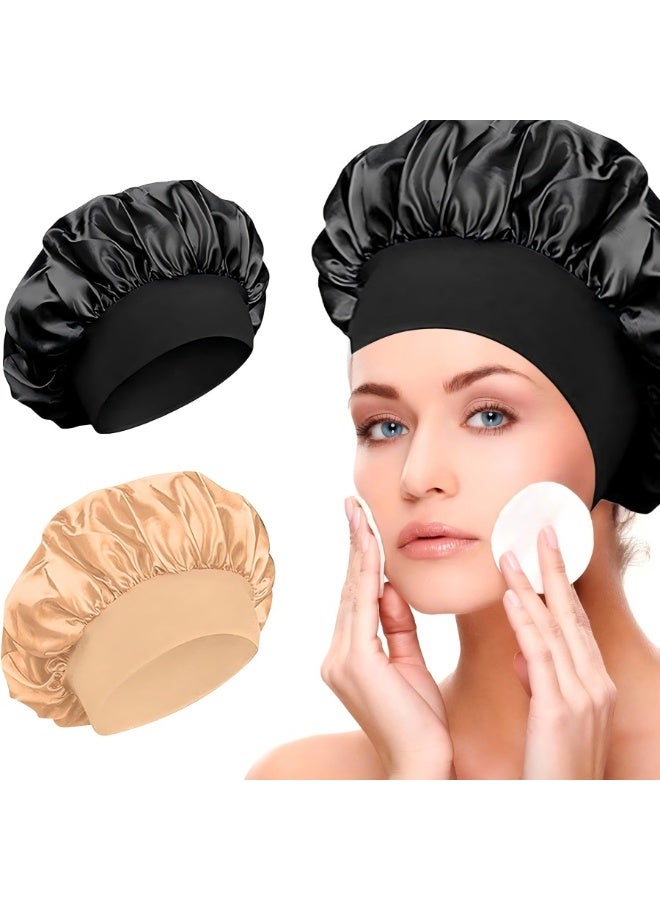 2Pcs Oversize Silk Satin Hair Bonnet for Sleeping, Sleep Bonnet with Elastic Soft Band,Sleep Bonnet Sleep Cap for Hair Curly Hair Sleeping Natural Hair - Image 4