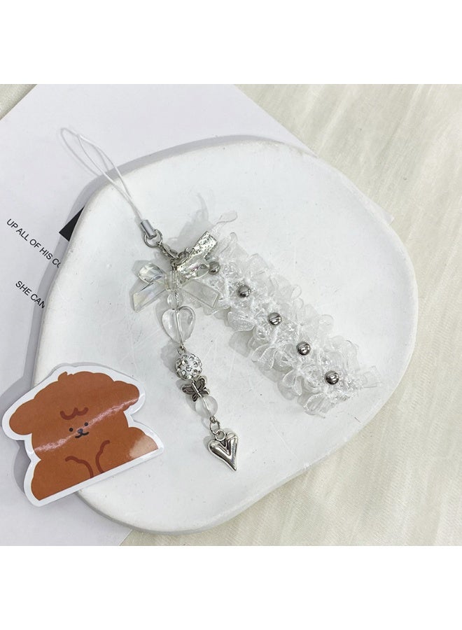 NIBEMINENT Beaded Phone Lanyard, Anti Lost Removable Wrist Strap, Lace With A Cat-ear Cuteness Bracelet Pendant, Phone Keychain Lanyard