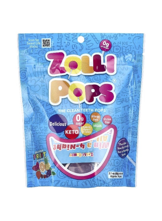 ZOLLIPOPS Zollipops, The Clean Teeth Pops, Delicious Fruit Flavors , Approx. 14 Pieces, 3.1 oz (88 g) - Image 1