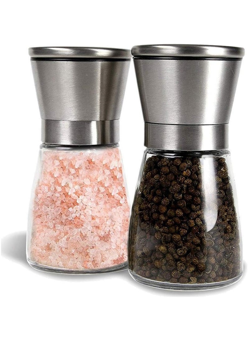 180ml Modern Stainless Steel Glass Salt Pepper Spice Grinder Bottle  Special Agitator for Seasonings Such As Salt and Pepper, Adjustable Thickness with Glass Body, Premium Brushed Stainless Steel, Best Spice Grinder - Image 2
