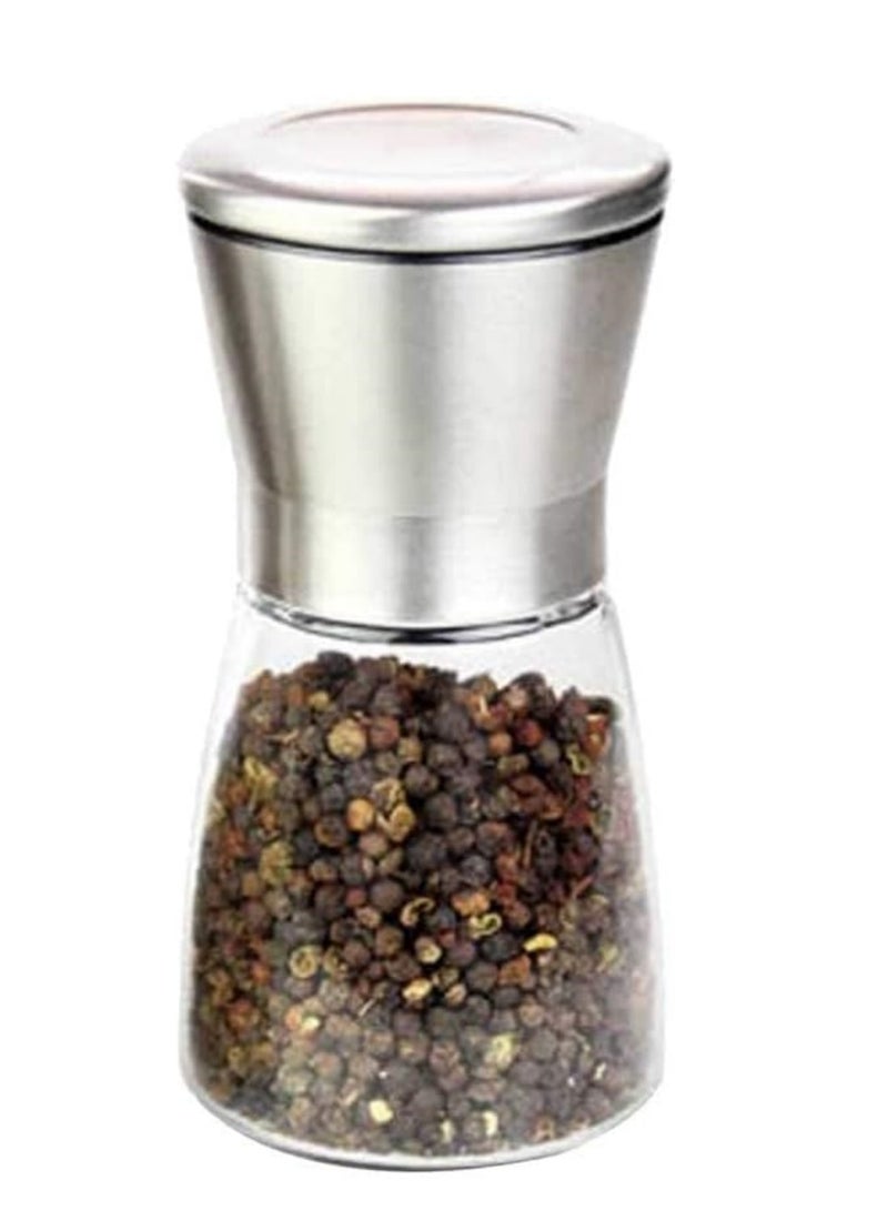 180ml Modern Stainless Steel Glass Salt Pepper Spice Grinder Bottle  Special Agitator for Seasonings Such As Salt and Pepper, Adjustable Thickness with Glass Body, Premium Brushed Stainless Steel, Best Spice Grinder - Image 1