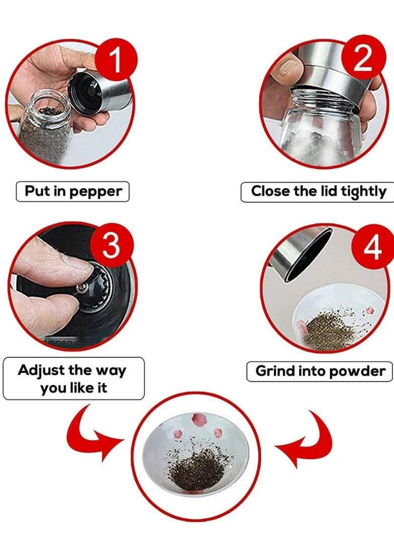 180ml Modern Stainless Steel Glass Salt Pepper Spice Grinder Bottle  Special Agitator for Seasonings Such As Salt and Pepper, Adjustable Thickness with Glass Body, Premium Brushed Stainless Steel, Best Spice Grinder - Image 3