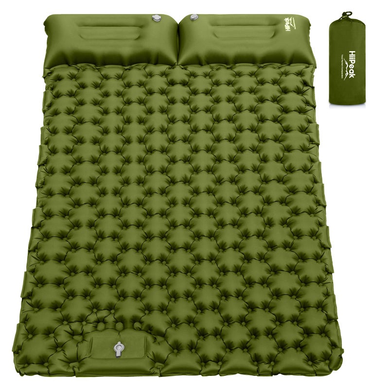 HiiPeak Double Sleeping Pad - Self Inflating 3" Extra-Thick for 2 Person with Pillow Built-in Foot Pump Inflatable Sleeping Mat for Backpacking, Hiking, Traveling, Tent, Portable Camping Mat (Green) - Image 1