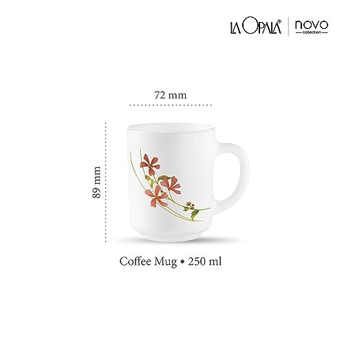 La Opala, Novo Collection Opal Glass Crockery | Coffee Mug Grace Medium, Set of 6 | Coral Charm, 250 ml | for Tea & Coffee | Microwave Safe | 100% Vegetarian | Extra Strong | Super Light & White - Image 2
