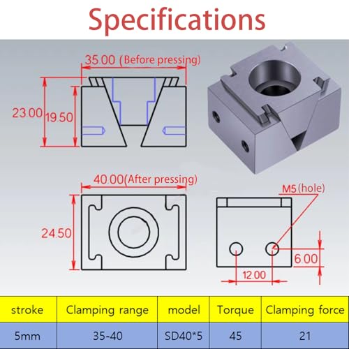 LuTangous 2Pcs Stop Block for CNC Workbench Push and Pull Action Cam Clamp Support Heavy Duty Milling Toggle Clamps Control by Air Cylinder or M8 Screws 5mm Stroke Short Stop Kit - Image 3