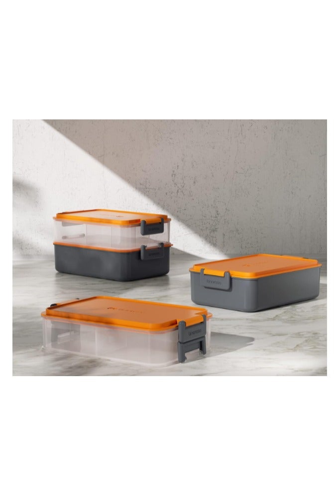 linoroso علبة غداء للبالغين من لينوروسو – بوكس بنتو بثلاثة أقسام مع علبة صوص وأدوات مائدة – بلاستيك خالٍ من BPA – آمن للمايكروويف وغسالة الصحون – مثالي للفطور أو الغداء أو السلطات – برتقالي - Image 2