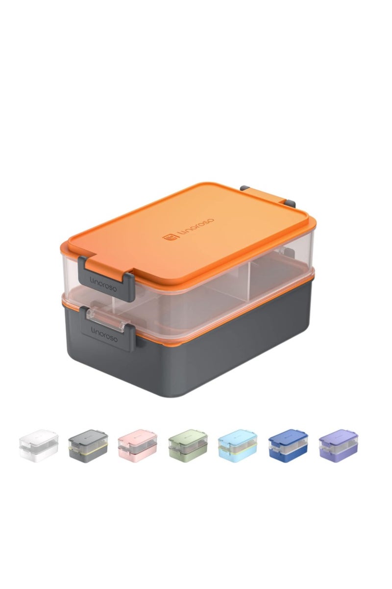 linoroso علبة غداء للبالغين من لينوروسو – بوكس بنتو بثلاثة أقسام مع علبة صوص وأدوات مائدة – بلاستيك خالٍ من BPA – آمن للمايكروويف وغسالة الصحون – مثالي للفطور أو الغداء أو السلطات – برتقالي - Image 5