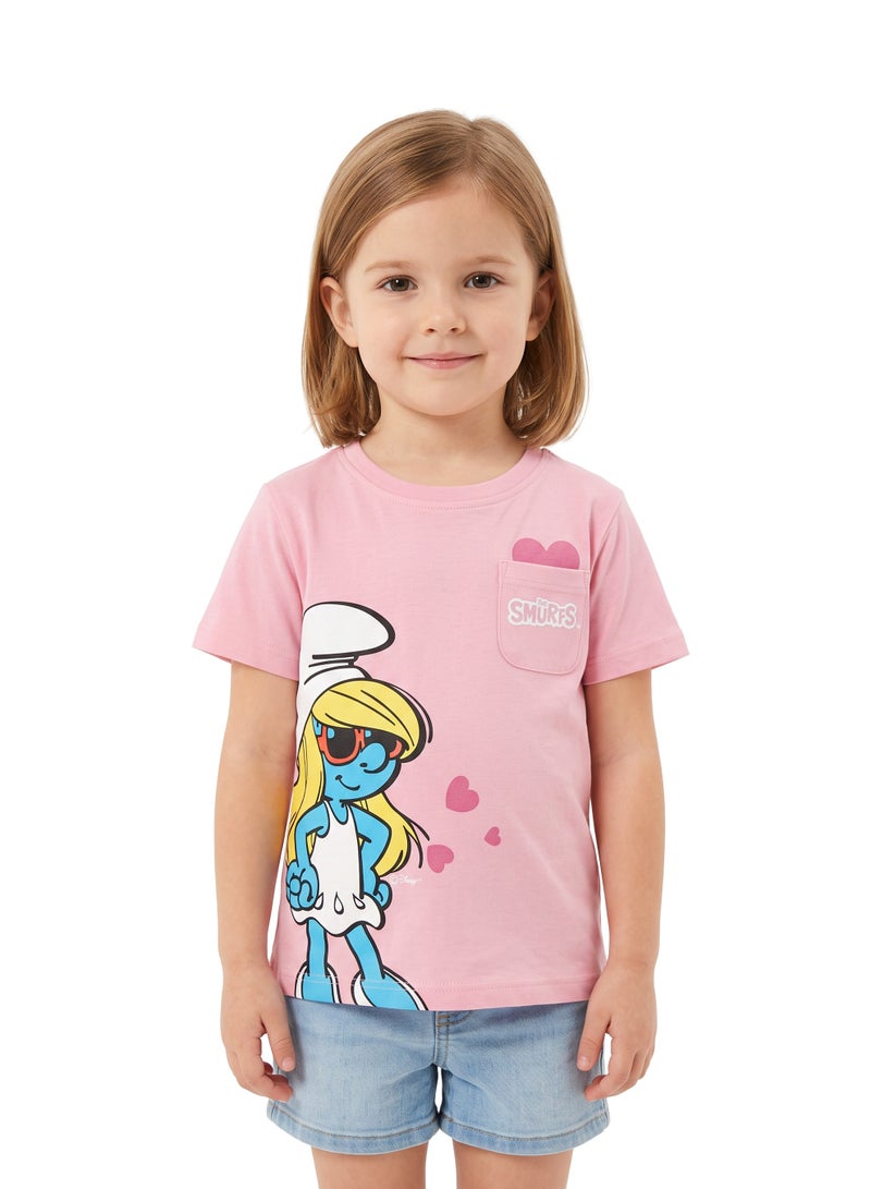 Trucare The Smurfs Smurfette Graphic T-Shirt for Girls | Character Print Pocket Detail Casual Tee - Image 1