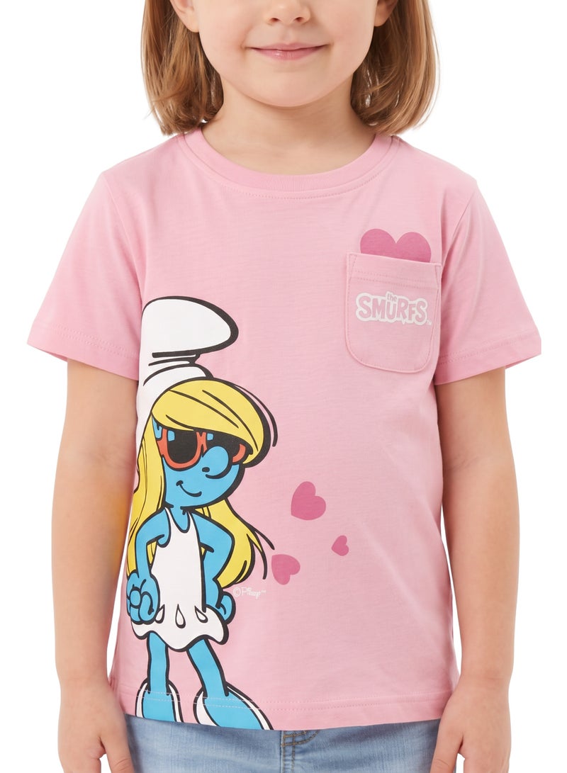 Trucare The Smurfs Smurfette Graphic T-Shirt for Girls | Character Print Pocket Detail Casual Tee - Image 4