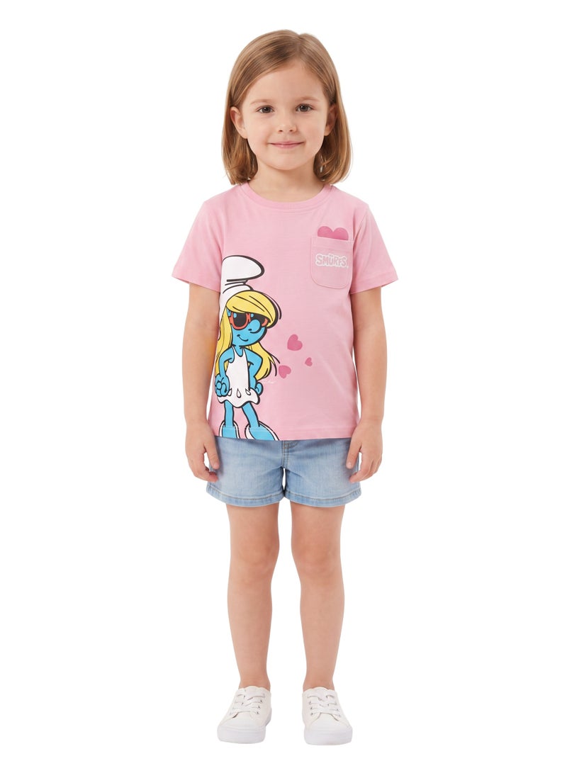 Trucare The Smurfs Smurfette Graphic T-Shirt for Girls | Character Print Pocket Detail Casual Tee - Image 3