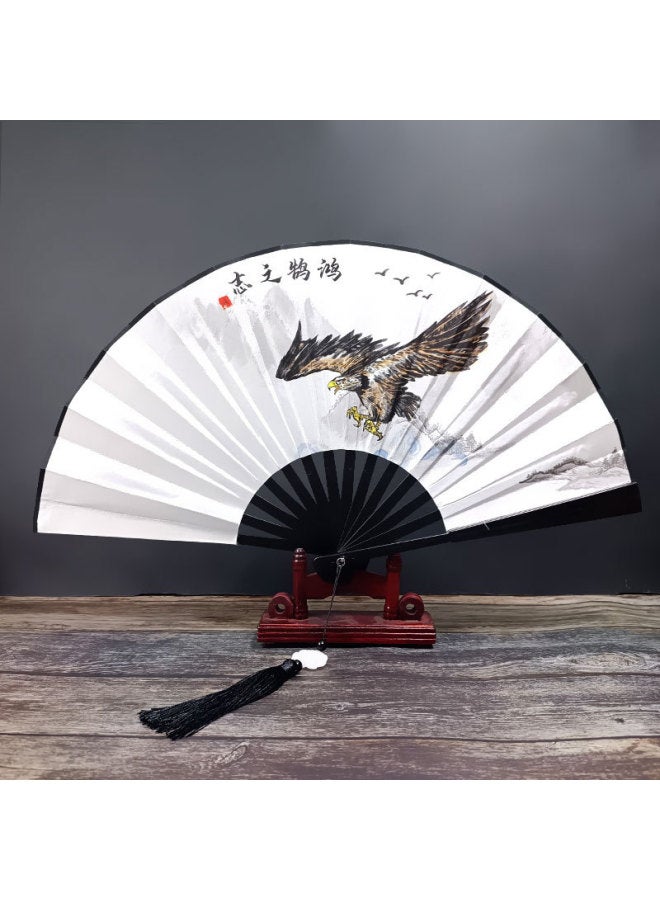 Chinese Style 8 Inch Plastic Fan With Tassel Pendant Antique Domineering Folding Fan Men's Hanfu Dance Silk Cloth Fan Wholesale-Specification:8inch Animal Fan-Colour:8inch Tassel Folding Fan-10 - Image 1