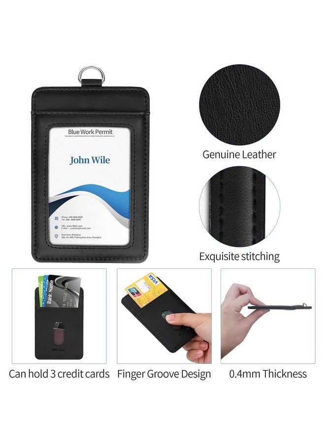 Will Well Genuine Leather Id Badge Holder With Retractable Lanyard Retractable Badge Reel Nylon Lanyard And Vertical Id Card Holder With 1 Card Slot Key Chain For Men Women Black - Image 3