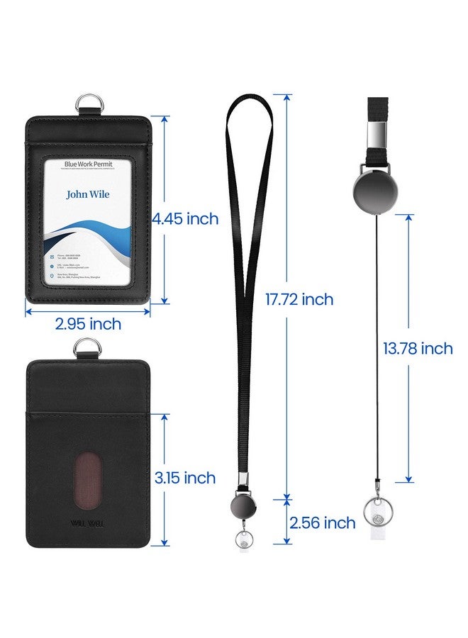 Will Well Genuine Leather Id Badge Holder With Retractable Lanyard Retractable Badge Reel Nylon Lanyard And Vertical Id Card Holder With 1 Card Slot Key Chain For Men Women Black - Image 5