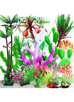 Applicable To Simulation Soft Rubber Static Marine Animal Model Children's Cognitive Toy Puffer Dolphin Shark Tropical Fish Big-Color:A Set Of Marine Plants [52 Pieces + Send 2 Small Goldfish]]