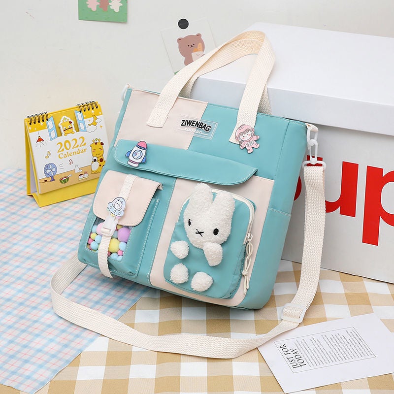 Children'S Canvas Crossbody Bag, One-Shoulder Primary School Student'S Portable School Bag, Junior High School Large-Capacity Korean Version Of The Tutoring Bag - Image 1