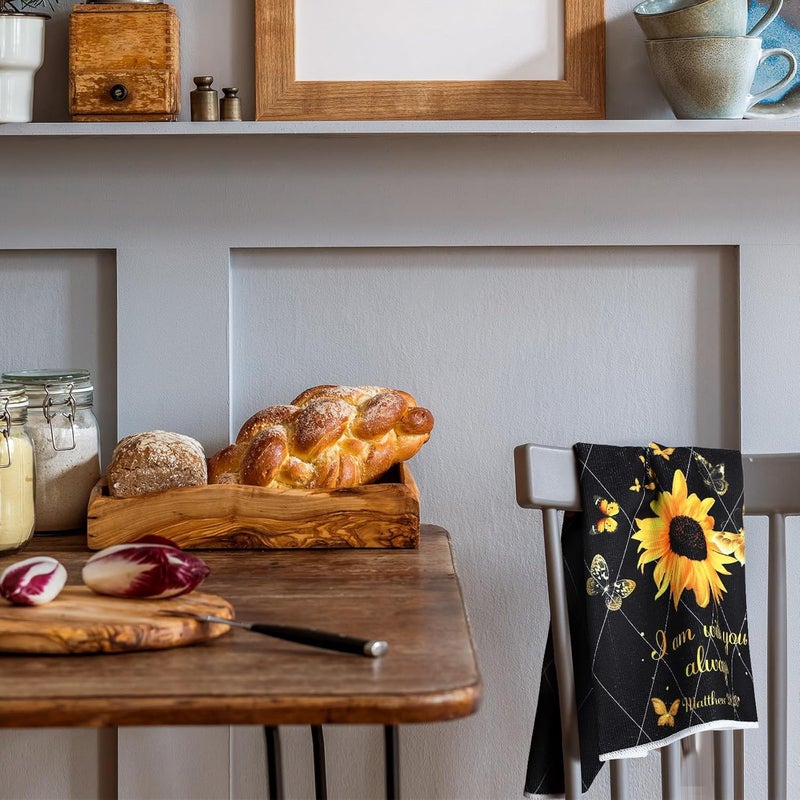 Bencailor 4 Pcs Sunflower Kitchen Towels Butterfly Flower Hand Dish Towels Black Yellow Floral Fast Drying Absorbent Decor Housewarming Gift for Holiday Cooking Kitchen Bathroom - Image 2
