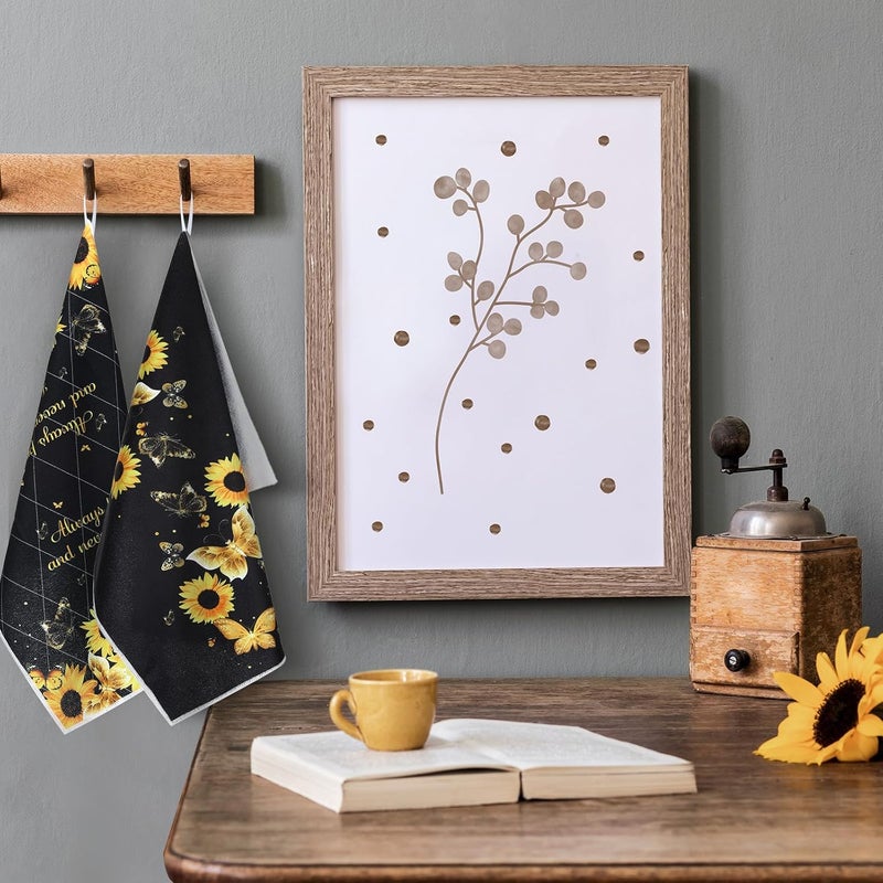 Bencailor 4 Pcs Sunflower Kitchen Towels Butterfly Flower Hand Dish Towels Black Yellow Floral Fast Drying Absorbent Decor Housewarming Gift for Holiday Cooking Kitchen Bathroom - Image 4