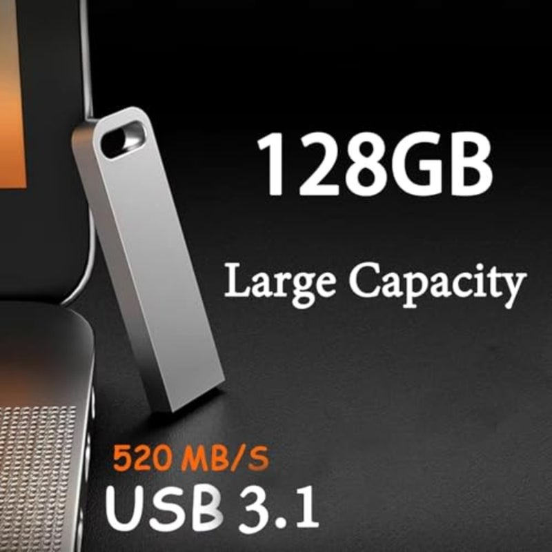 128 GB USB 3.1 Flash Drive for photos/videos/documents, waterproof silver gray metal high-speed memory stick - Image 3