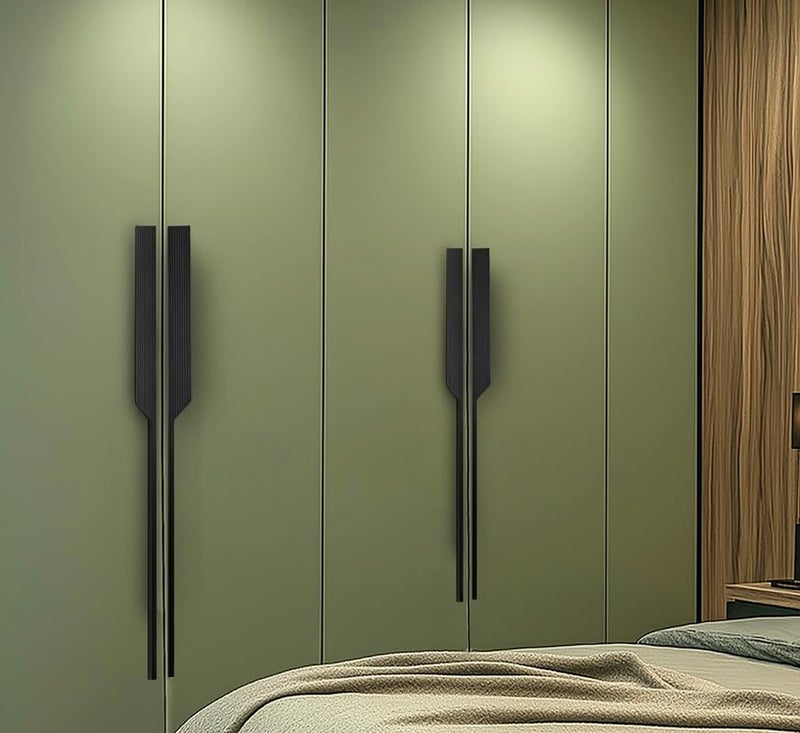 HARMONUS Fancy Aluminium Kitchen Cabinet Handle 18 Inch Long Pull Handle for Wardrobes, Door Handle, Drawer Handle, Glossy Black Finish Aluminium Alloy (1 set-1 Pair Left & Right) HCBLACKSAC-59-18INCH - Image 1