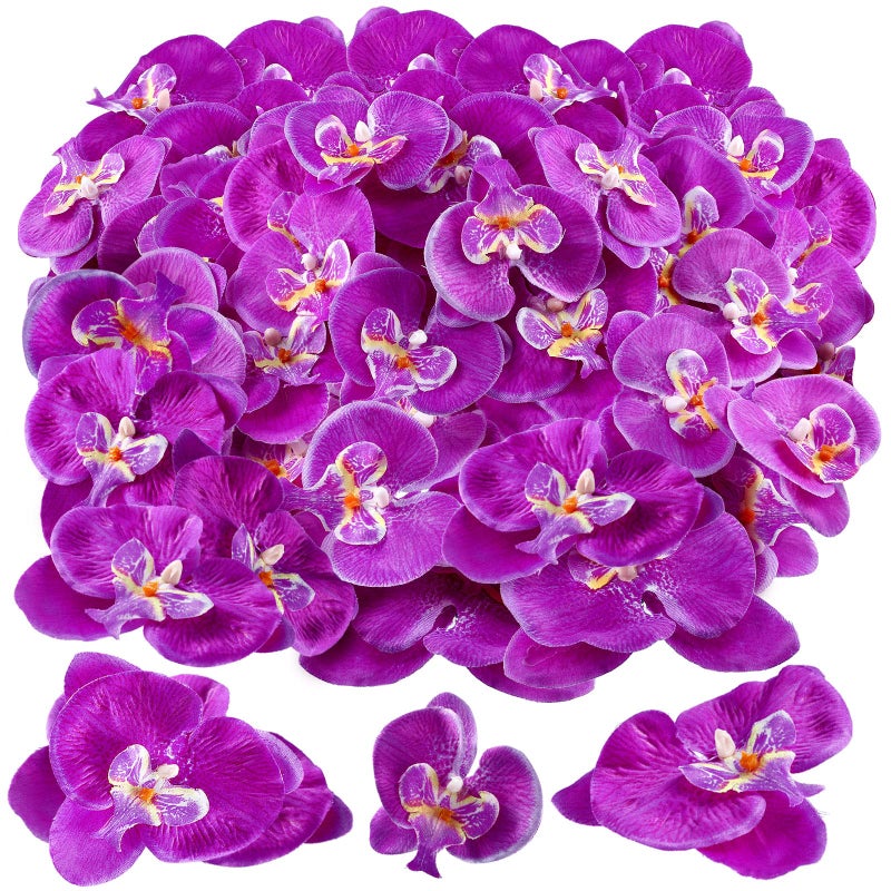 80 Pcs Orchids Artificial Flowers Silk Phalaenopsis Flower Heads Fake Orchids Flowers for Cocktails Drink False Butterfly Orchid Head for Wedding Floral Bouquet DIY Craft Bridal DecorDark Purple