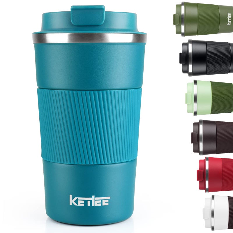 KETIEE Travel Mugs, 510ml Insulated Coffee Cup with Leakproof Lid,Reusable Coffee Cups Travel Cup,Coffee Travel Mug,Double Walled Coffee Mug,Stainless Steel thermaol Mug for Hot Cold Drinks,Blue - Image 1