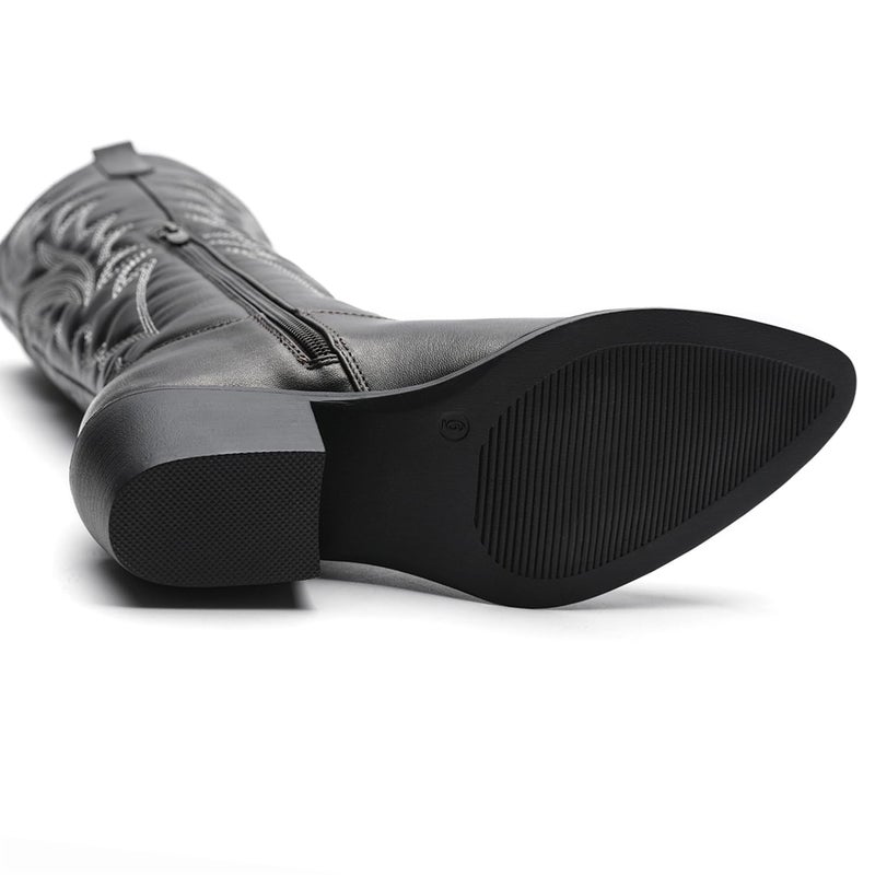 GLOBALWIN Women's Brushed Silver Cowboy Boots For Women Embroidered Knee High Boots Western Cowgirl Boots 7M - Image 3