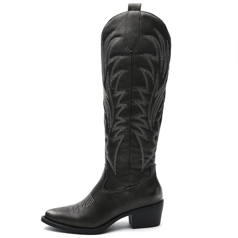 GLOBALWIN Women's Brushed Silver Cowboy Boots For Women Embroidered Knee High Boots Western Cowgirl Boots 7M - Image 4