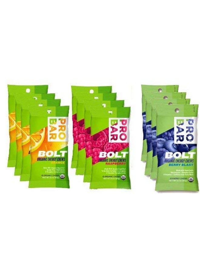 PROBAR Bolt Organic Energy Chews Set Mixed Berry Orange And Raspberry Four Of Each Flavor Box Of 12 - Image 1