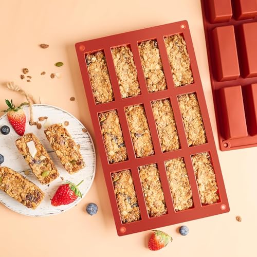 Moldberry Silicone Protein Bar Mold – 12 Cavity Medium Narrow Rectangle Energy Bar Maker for Caramel, Muffins, Brownies, Cornbread, Cheesecake, Soap, Butter – Non-Stick Bakeware Mould (1 Pack) - Image 4