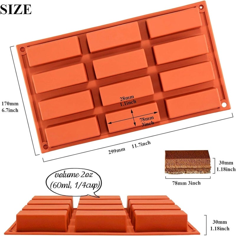 Moldberry Silicone Protein Bar Mold – 12 Cavity Medium Narrow Rectangle Energy Bar Maker for Caramel, Muffins, Brownies, Cornbread, Cheesecake, Soap, Butter – Non-Stick Bakeware Mould (1 Pack) - Image 2