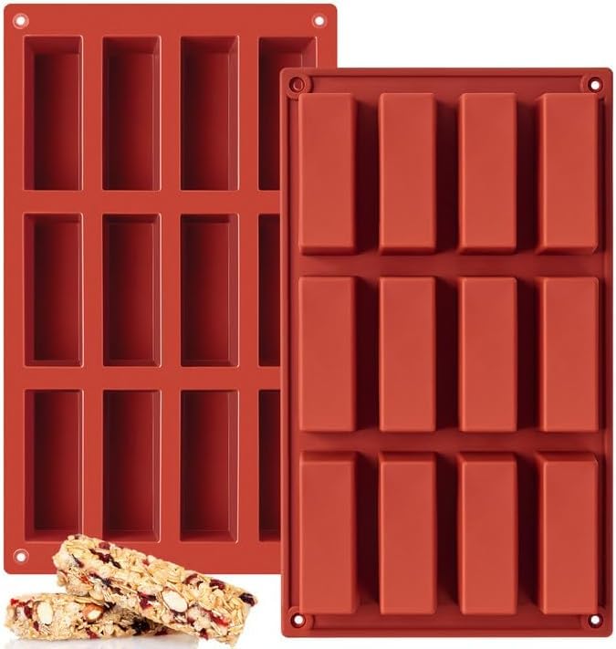 Moldberry Silicone Protein Bar Mold – 12 Cavity Medium Narrow Rectangle Energy Bar Maker for Caramel, Muffins, Brownies, Cornbread, Cheesecake, Soap, Butter – Non-Stick Bakeware Mould (1 Pack) - Image 1