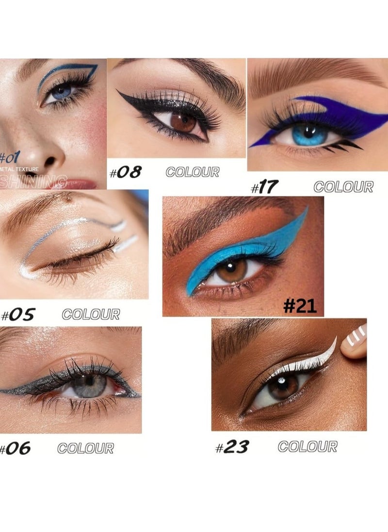 pudaier - Color Eyeliner Liquid Eyeliner Pen Quick Drying Easy to Color Glitter and Matte Precision Fine Tip Eye Liner Makeup No Flaking No Smudging Waterproof and Long Lasting Eyeliner Pencil Blue 17 - Image 1