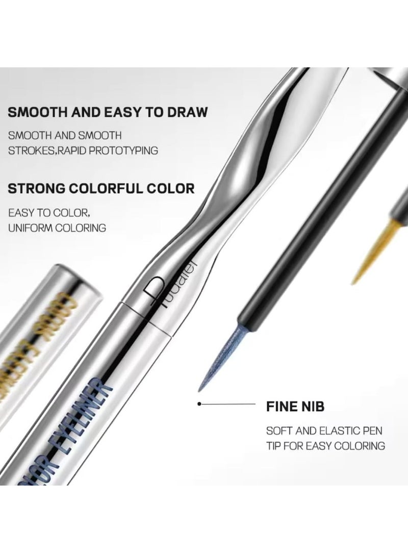 pudaier - Color Eyeliner Liquid Eyeliner Pen Quick Drying Easy to Color Glitter and Matte Precision Fine Tip Eye Liner Makeup No Flaking No Smudging Waterproof and Long Lasting Eyeliner Pencil Blue 17 - Image 1