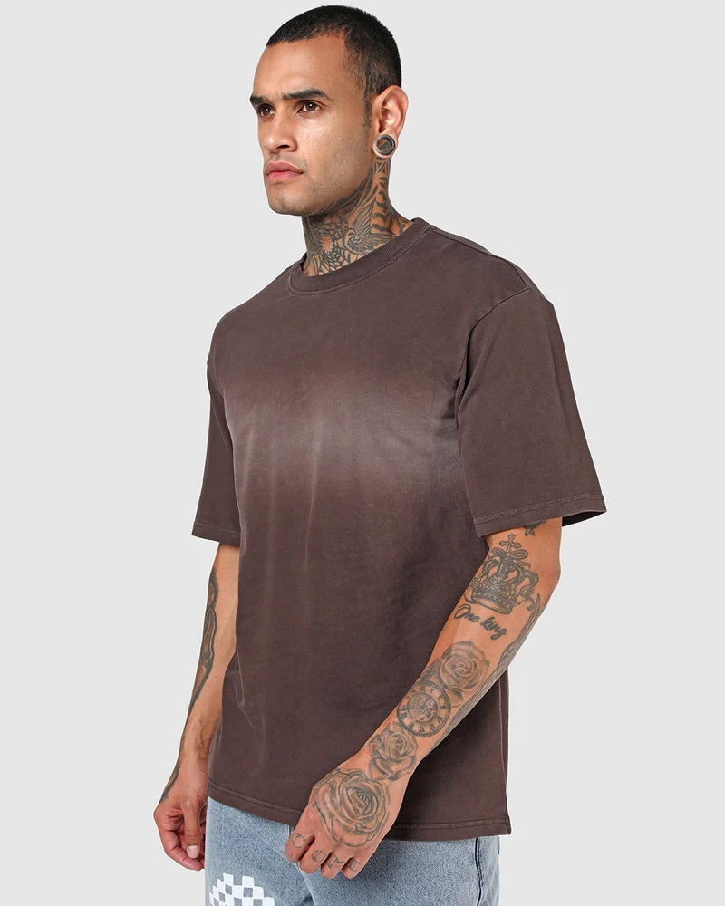 bewakoof Men's Chocolate Brown Ombre Oversized T-Shirt