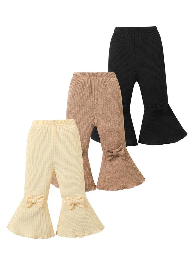 Mioglrie Newborn Baby Girl Pants 3 6 Months Infant Baby Leggings Black Khaki Brown 3 Pack Flare Pants Fall Winter Bell Bottoms 3-6 Month Girl Clothes - Image 1