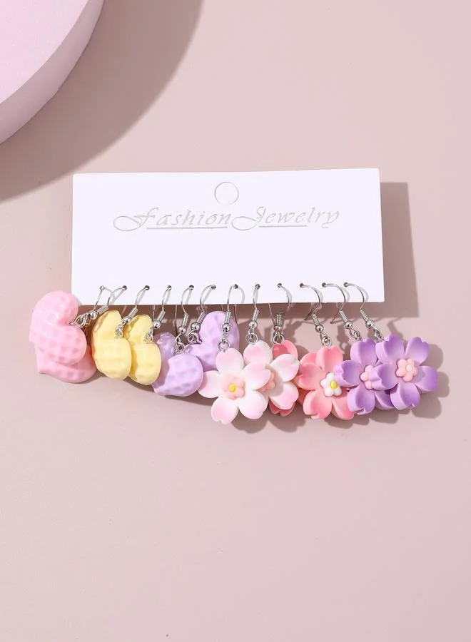 Take Two  Girls Set of 6 - Flower and Heart Drop Earrings for Women | Best Price UAE