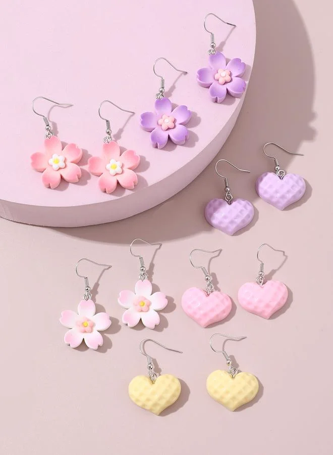 Take Two  Girls Set of 6 - Flower and Heart Drop Earrings for Women | Best Price UAE
