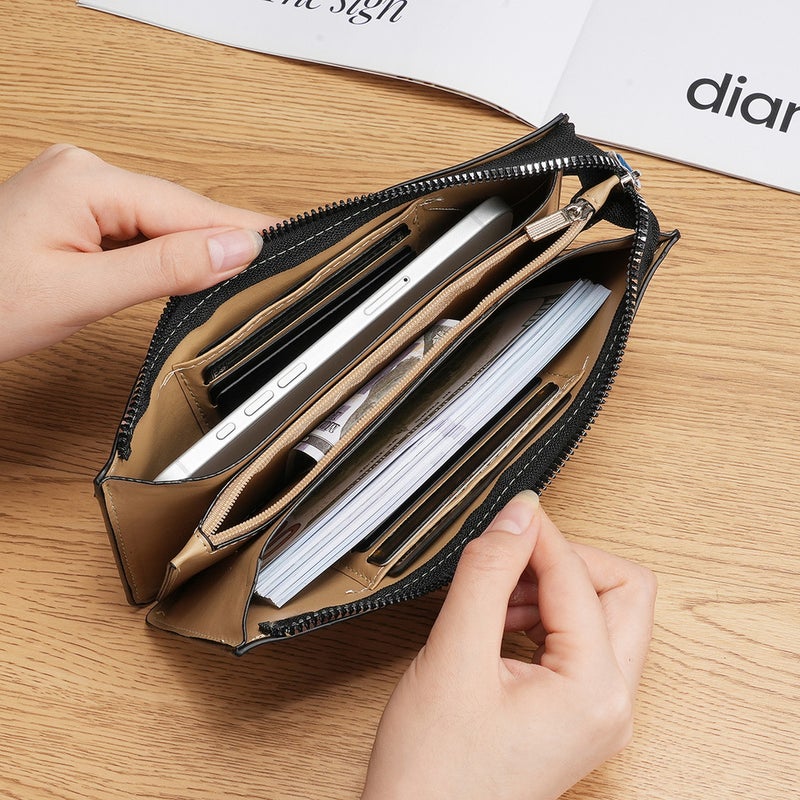 Multifunctional Solid Color PU Leather Wallet, RFID Blocking Design Portable Daily Storage Purse for Cards Cash Coin Business Use - Image 2