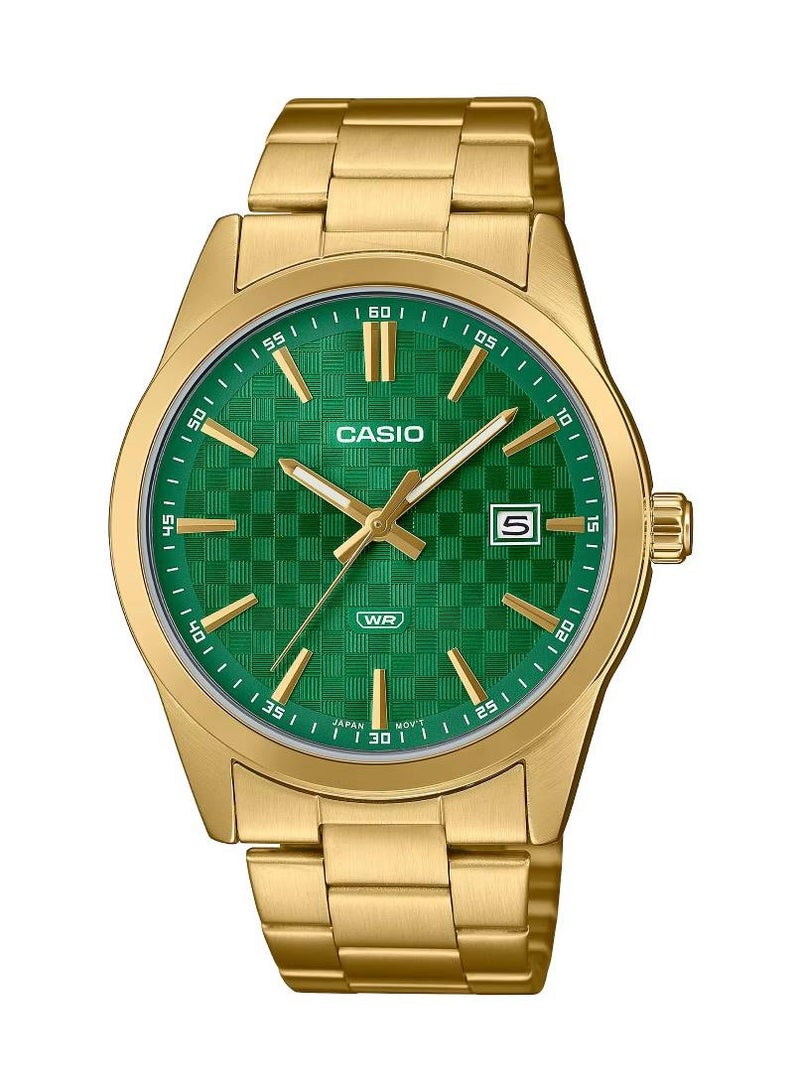 CASIO ساعة كوارتز للرجال بمينا خضراء من الفولاذ المقاوم للصدأ MTP-VD03G-3AU