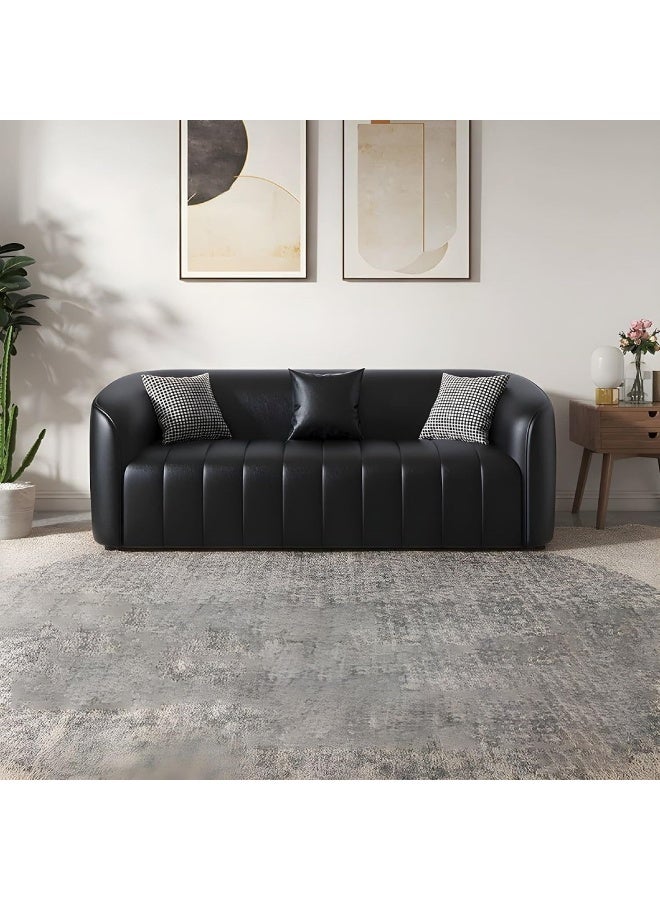 Generic Contemporary Three-Seater Sofa with Tuxedo-Style Design and Sleek Faux Leather Upholstery (Black)  - Image 1