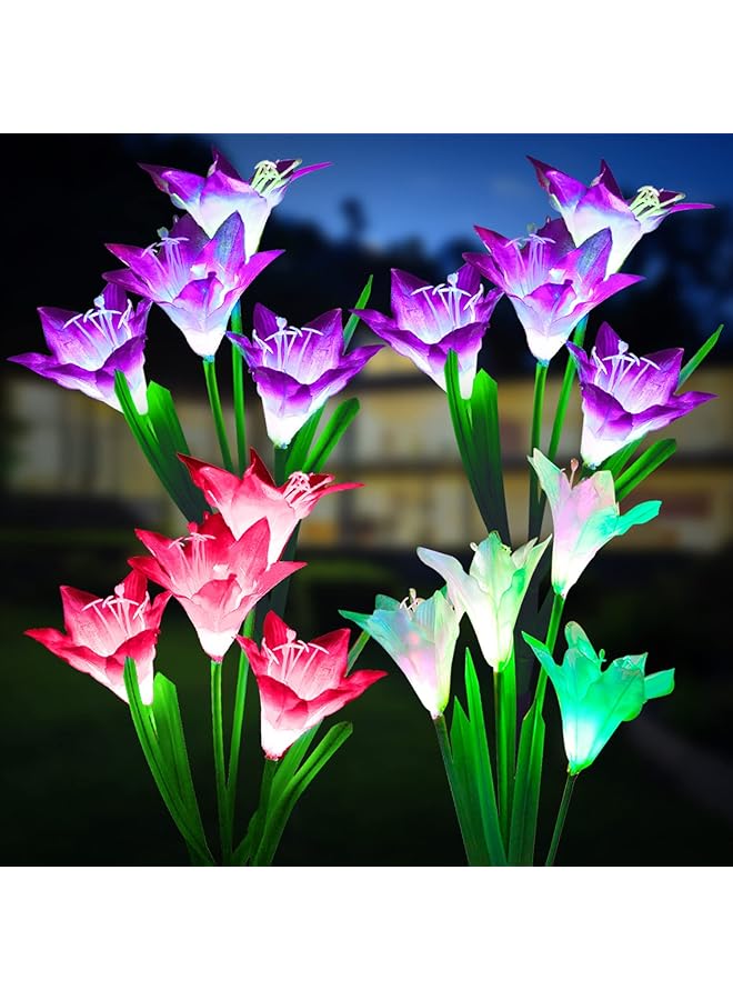 erorex Outdoor Solar Lights 4 Pack Solar Garden Lights With Bigger Lily Flowers Waterproof 7 Color Changing Solar Lights Outdoor Bigger Solar Panel For Outdoor Patio Yard Garden Decoration - Image 1