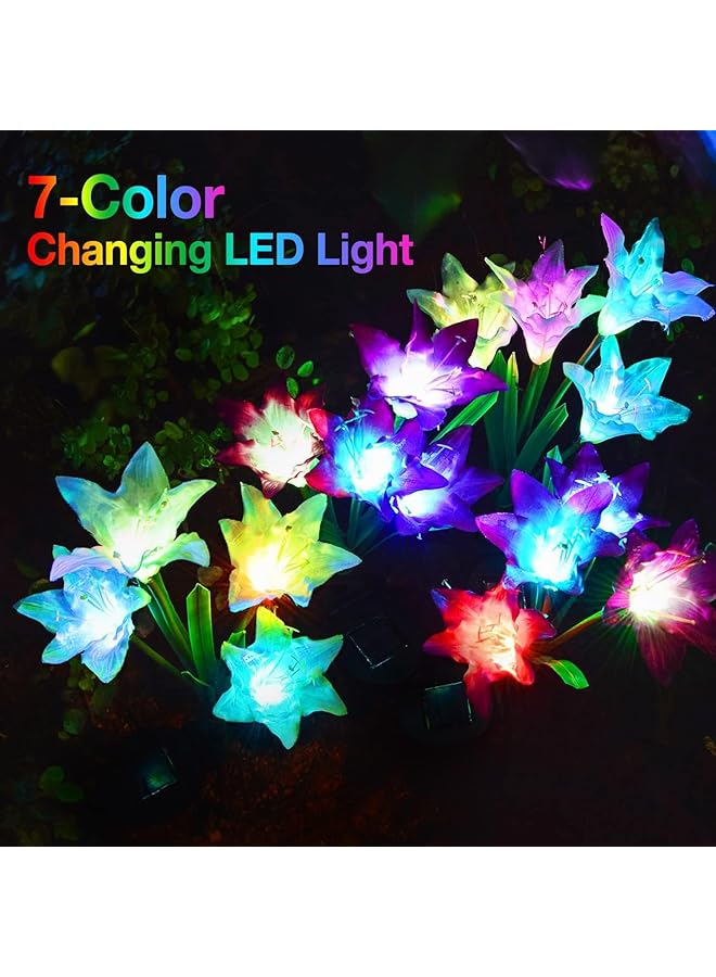erorex Outdoor Solar Lights 4 Pack Solar Garden Lights With Bigger Lily Flowers Waterproof 7 Color Changing Solar Lights Outdoor Bigger Solar Panel For Outdoor Patio Yard Garden Decoration - Image 2