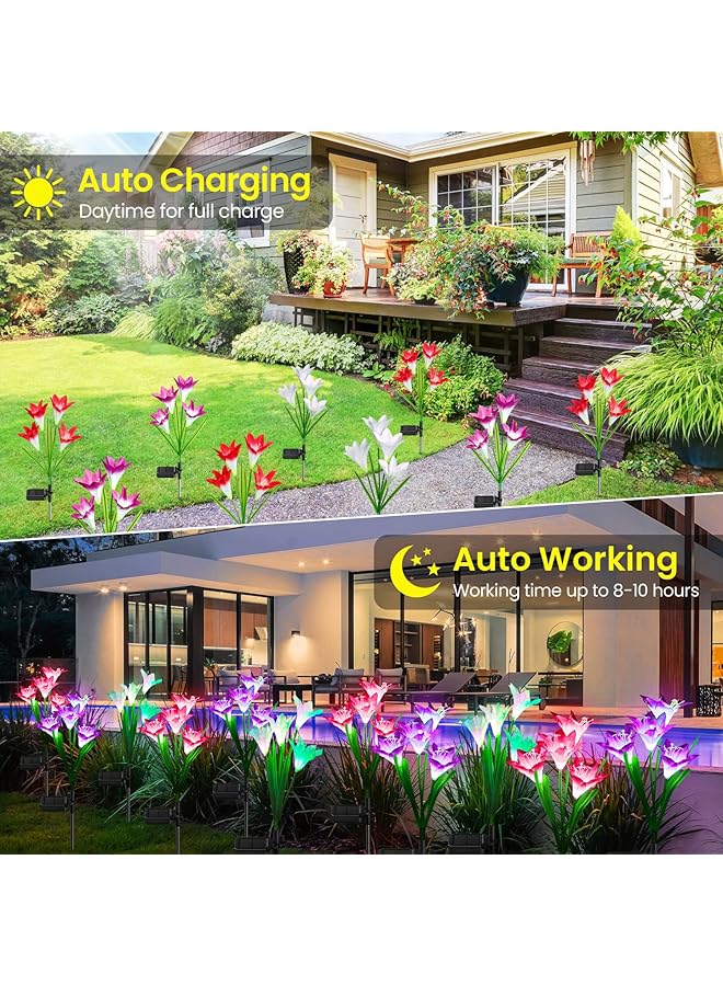erorex Outdoor Solar Lights 4 Pack Solar Garden Lights With Bigger Lily Flowers Waterproof 7 Color Changing Solar Lights Outdoor Bigger Solar Panel For Outdoor Patio Yard Garden Decoration - Image 5