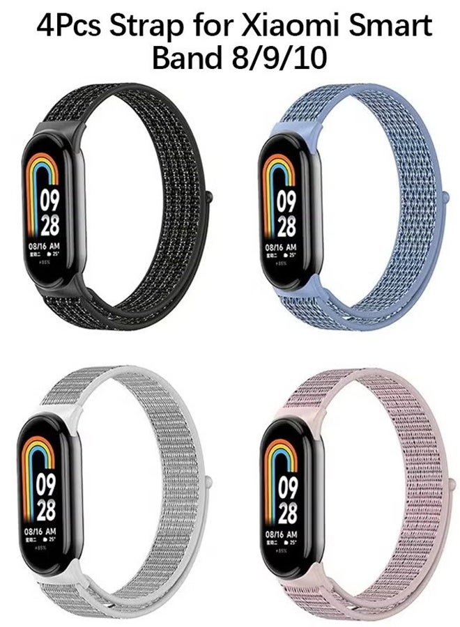 Happy D 4-piece Nylon Strap Compatible with Xiaomi Smart Band 8/9/10 Soft Adjustable Band for Men and Women，Multicolor - Image 1
